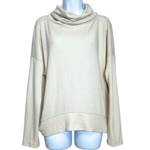 Clara Sunwoo Top Size L Creamy Neutral Cowl Neck Drop Shoulder Knit Sweater